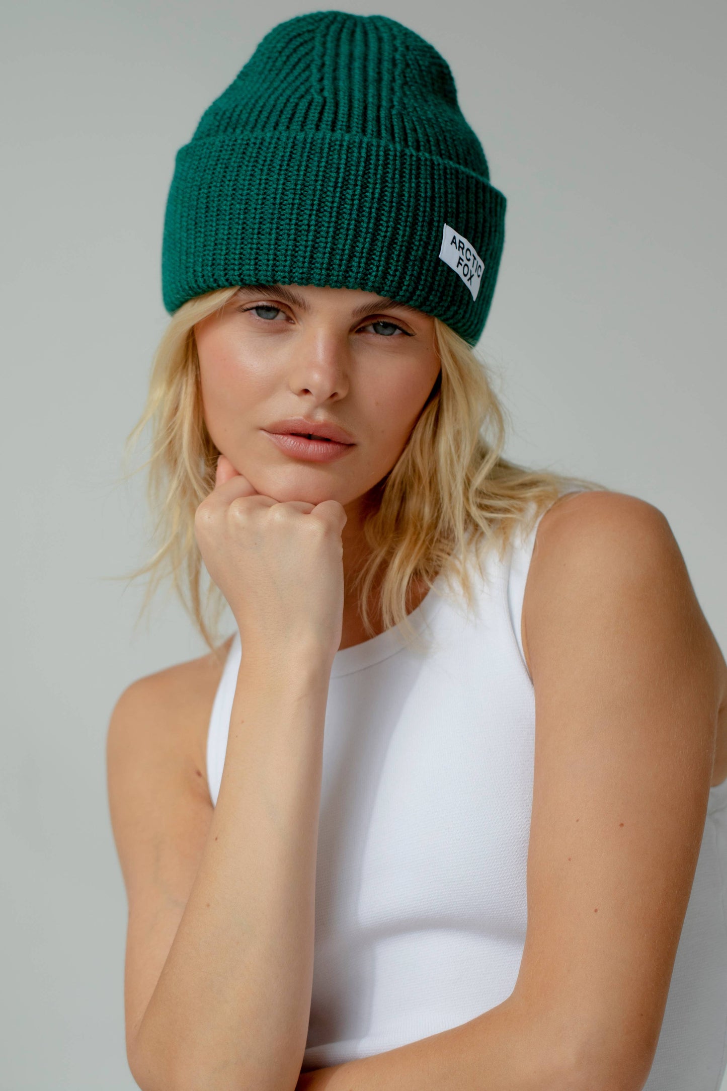 The Merino Wool Beanie with label - Green