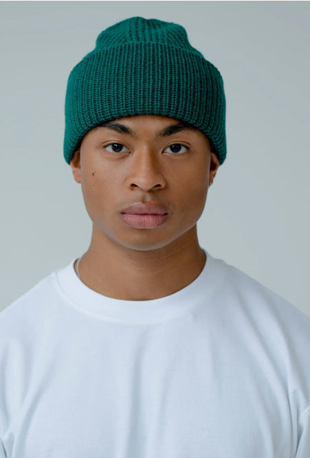 The Merino Wool Beanie with label - Green