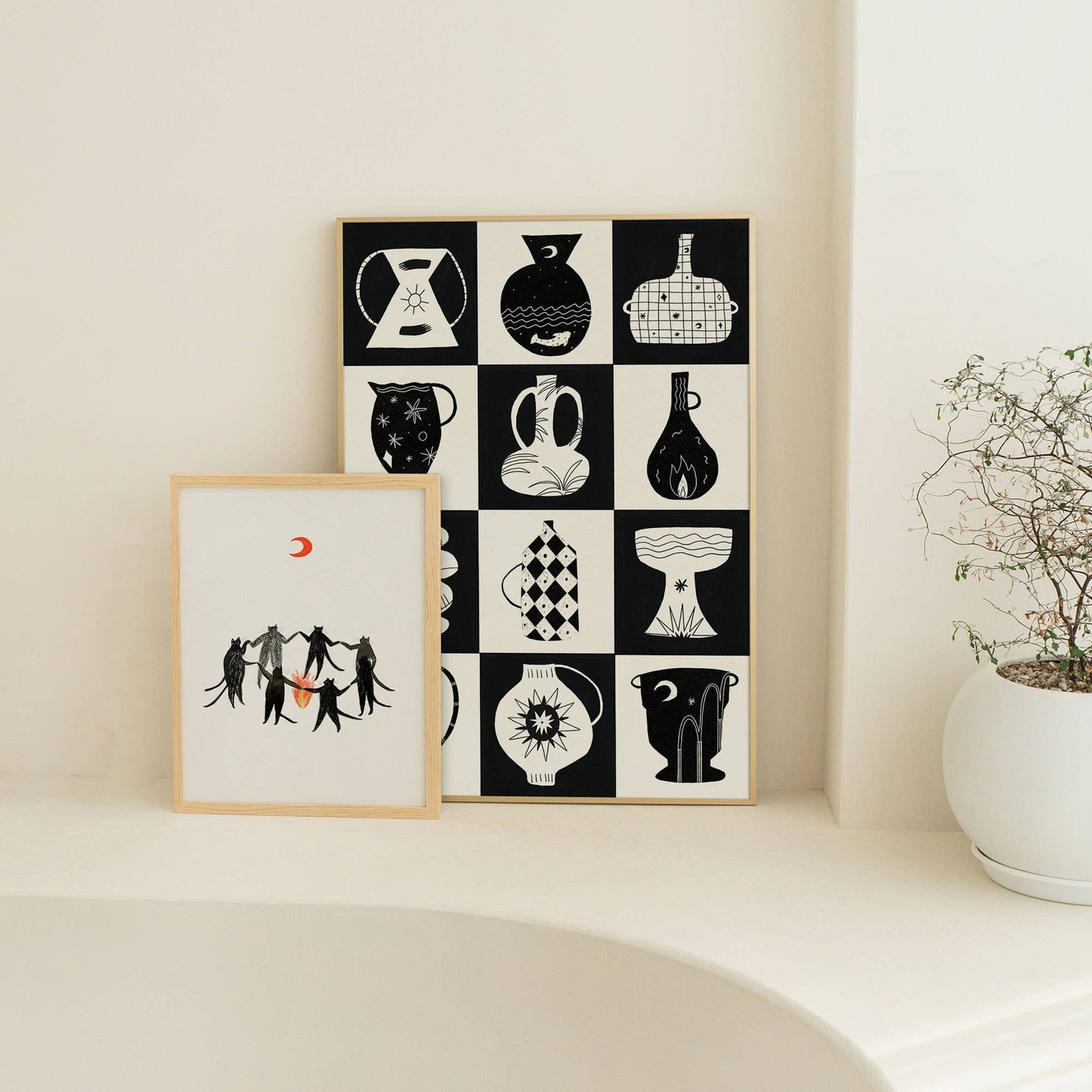 Black And White Pots Art Print | Monochrome | Pottery Print