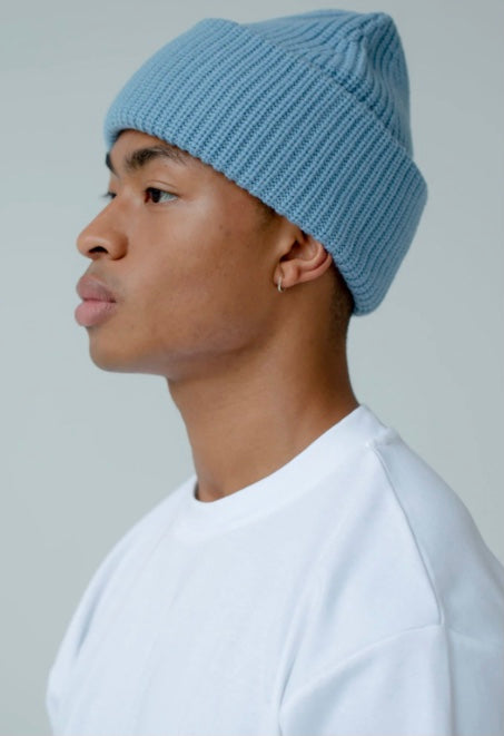 The Merino Wool Beanie With Label- Blue