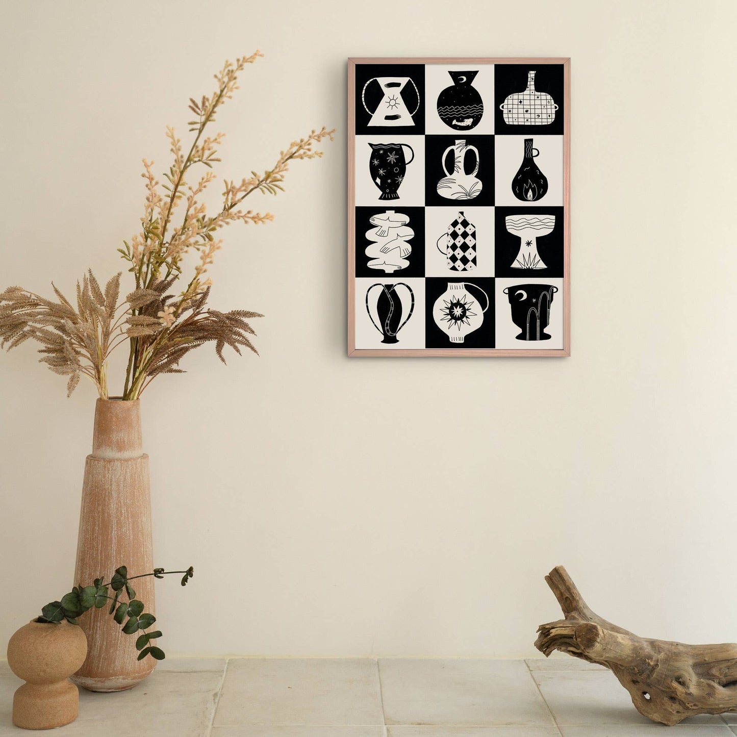 Black And White Pots Art Print | Monochrome | Pottery Print