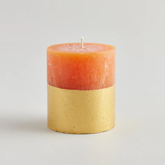 Orange & Cinnamon Gold Dipped Pillar Candle